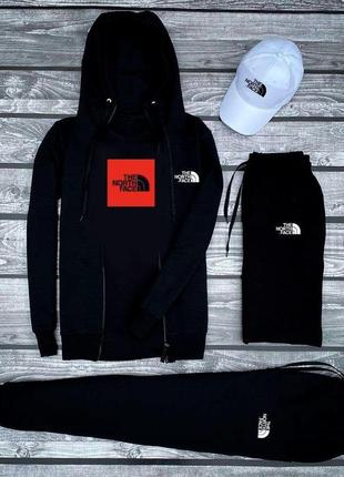 Чоловічий комплект the north face 5в1 | спортивний костюм на осінь кофта + штани + шорти + футболка + кепка в подарунок