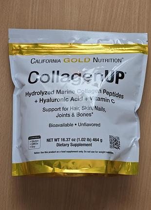 California gold nutrition, collagen up, коллаген, пептиды гидролизованного морского коллагена, гиалуроновая кислота и витамин c, 464г