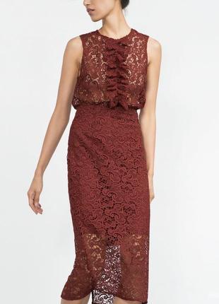 Zara летний комплект юбка и блуза из гипюра
