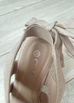 Еспадрильї босоніжки на платформі сандалі бежеві пудрові на завʼязках6 фото