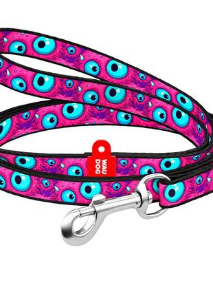 Повідець для котів та дрібних порід собак нейлоновий waudog nylon, малюнок "око монстра", xs, ш 10 мм, дов 122