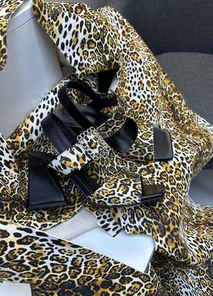 Эксклюзивные босоножки из итальянской кожи и замши женские на каблуке леопардовые4 фото