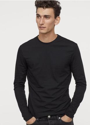 Лонгслів чоловічий бавовняний чорний від h&m