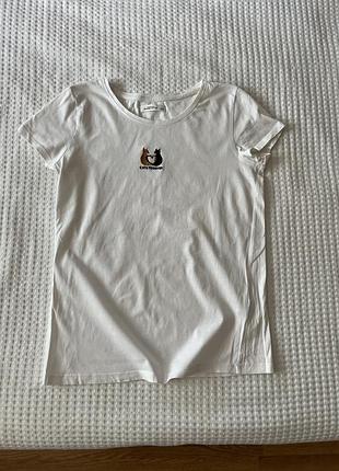 Белая футболка reserved с вышивкой с котами, cats forever, размер xs