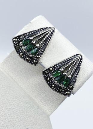 Сережки срібні зі смарагдом та марказитом 4,7 г