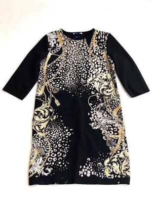 Красивое платье чёрного цвета с золотыстым принтом zara basic made in portugal2 фото