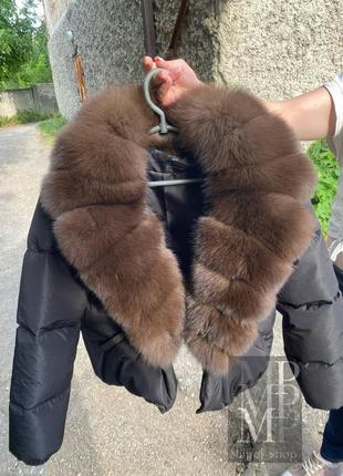 Пуффер puffer 👑 жіночий зимовий чорний короткий пуховик з фінським песцем, довжина 55 см, розміри 42-48, ультрамодна модель цього сезону ❤️‍🔥