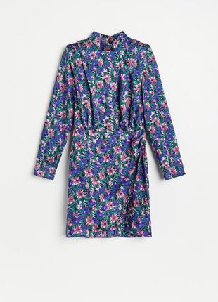 Платье платье цветы цветочный принт яркая синяя reserved zara xs s floral dress
