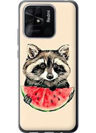 Чехол на xiaomi redmi 10c енотик с арбузом из силикона fch_0014707