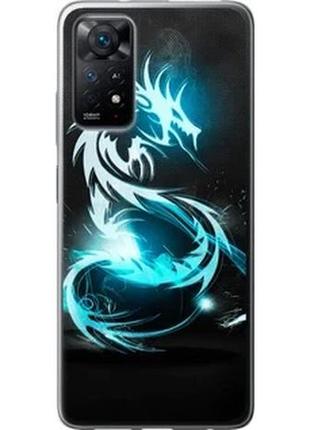 Чехол на xiaomi redmi note 11 бело-голубой огненный дракон из силикона fch_0005177