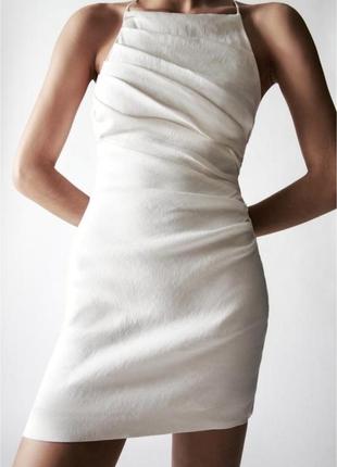 Лён белое платье zara открытая спина xs 34