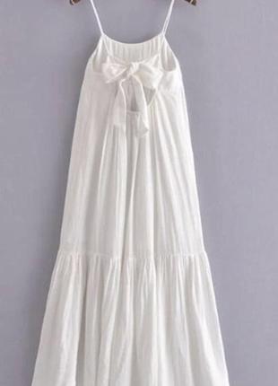 Сукня сарафан плаття zara муслін білий бавовняний на бретельках2 фото