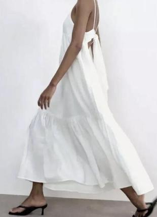 Сукня сарафан плаття zara муслін білий бавовняний на бретельках5 фото