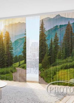 Фотошторы "лес в горах" 2,5м*2,9м (2 полотна по 1,45м), тесьма
