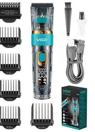 Машинка для стрижки волос и бороды vgr v-695 с led дисплеем ipx7 влагозащита, окантовочная машинка