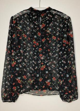 Eur 40-42 новая цветочная черная блуза m&s полупрозрачная с длинным рукавом