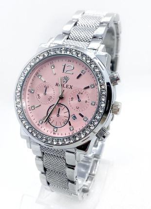 Годинник жіночий наручний rolex ролекс, срібло з рожевим циферблатом ( код: ibw904sp )