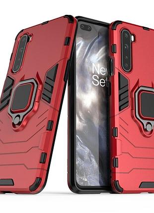 Чехол fiji ring для oneplus nord бронированный бампер с кольцом красный