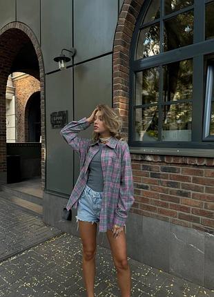 Сорочка жіноча, картата сорочка оверсайз, сорочка в карту, фланелева сорочка