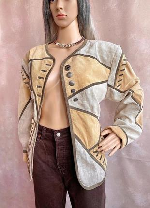 Піджак вінтаж шкіра унікальна річ натуральна тканина льон бавовна