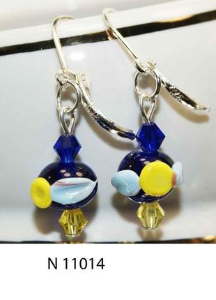 Серьги из авторского стекла +925 серебро