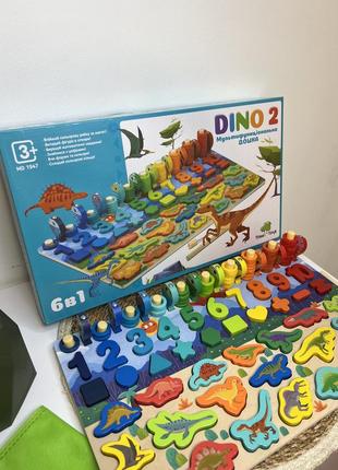 Мультифункціональна дошка dino динозаври,  магнітна рибалка, цифри, кольори, вкладиші