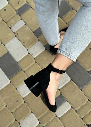 Туфли женские с ремешком на небольшом каблуке в черной замше ❤️❤️❤️7 фото