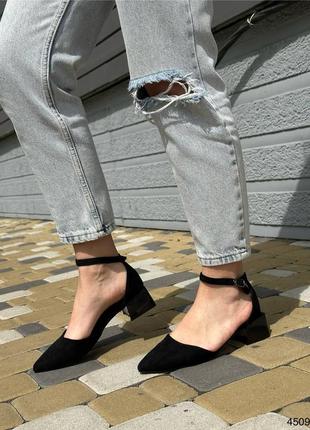 Туфли женские с ремешком на небольшом каблуке в черной замше ❤️❤️❤️8 фото