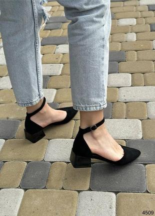 Туфли женские с ремешком на небольшом каблуке в черной замше ❤️❤️❤️6 фото