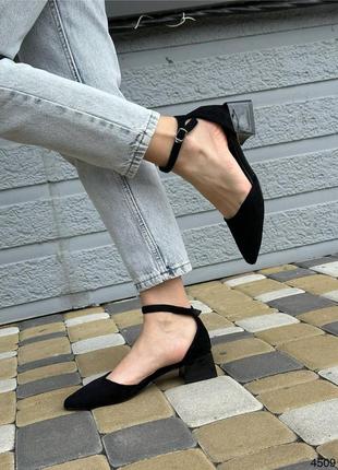 Туфли женские с ремешком на небольшом каблуке в черной замше ❤️❤️❤️3 фото