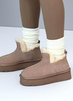 Бежевые моко женские зимние короткие угги угги из натуральной замши замшевые зимние угги угги