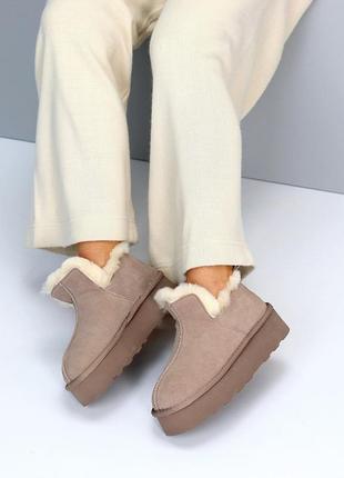 Бежевые моко женские зимние короткие угги угги из натуральной замши замшевые зимние угги угги