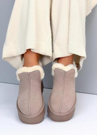 Бежевые моко женские зимние короткие угги угги из натуральной замши замшевые зимние угги угги