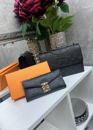 Комплект черная сумка и черный кошелек в стиле louis vuitton