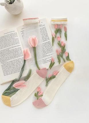 Шкарпетки з тюлпанами з квітами2 фото