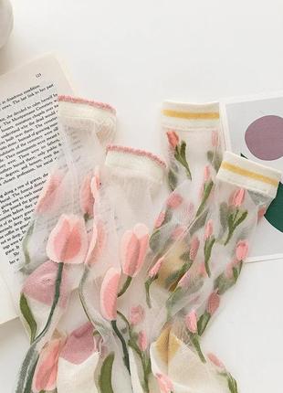 Шкарпетки з тюлпанами з квітами3 фото