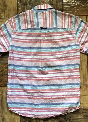 Рубашка на короткий рукав льняная из льна (с коротким рукавом) шведка в полоску полосатая
