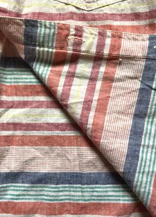 Рубашка на короткий рукав льняная из льна (с коротким рукавом) шведка в полоску полосатая