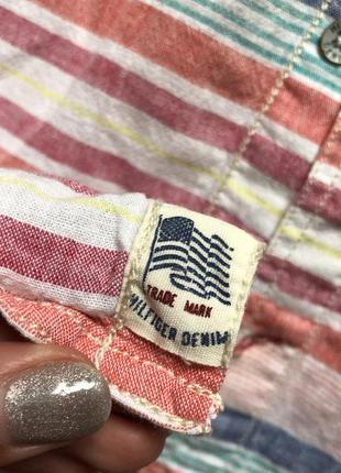 Рубашка на короткий рукав льняная из льна (с коротким рукавом) шведка в полоску полосатая