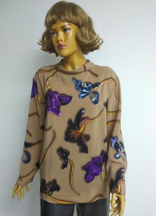 Escada натуральная шелковая рубашка блуза кофта с вышивкой в цветочный принт размер s m / 36 38 /44 463 фото