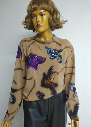 Escada натуральная шелковая рубашка блуза кофта с вышивкой в цветочный принт размер s m / 36 38 /44 462 фото
