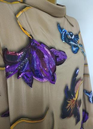 Escada натуральна шовкова сорочка блуза кофта з вишивкою в квітковий принт розмір  s m / 36 38 /44 467 фото