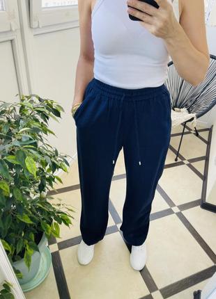 Zara широкі лляні штани льняные штаны на резинке льон лен брюки