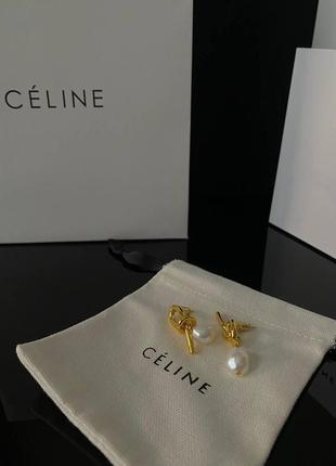 Селин серьги под золото с барочной жемчужиной / брендовые серьги селин узелок / celine серьги