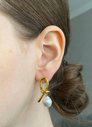 Селин серьги под золото с барочной жемчужиной / брендовые серьги селин узелок / celine серьги