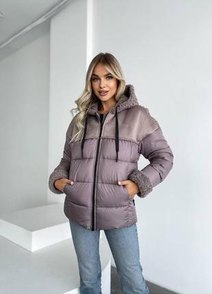 Куртка - дублянка зимова комбінована, короткий пуховик