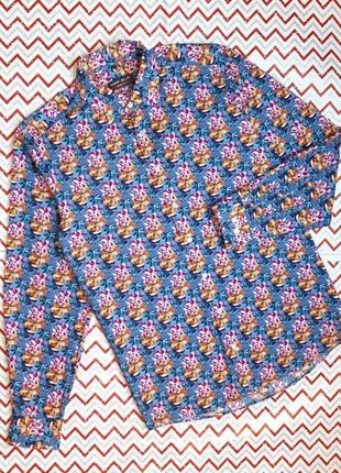 😉1+1=3 стильная синяя мужская рубашка в цветочный принт marvelis, размер 46 - 486 фото