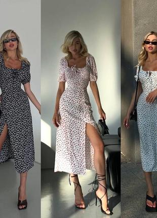 Женское платье-миди с разрезом черная белая розовая9 фото