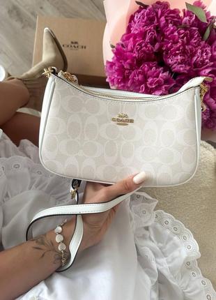 Кожаная белая сумка коач coach teri