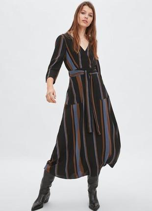 Zara качественное вискозное платье в полоскузе люрексовой нитью